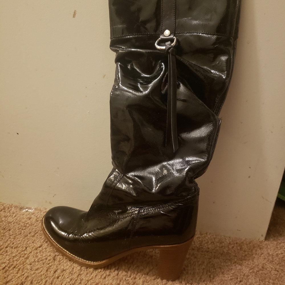 Patent leather coach boots